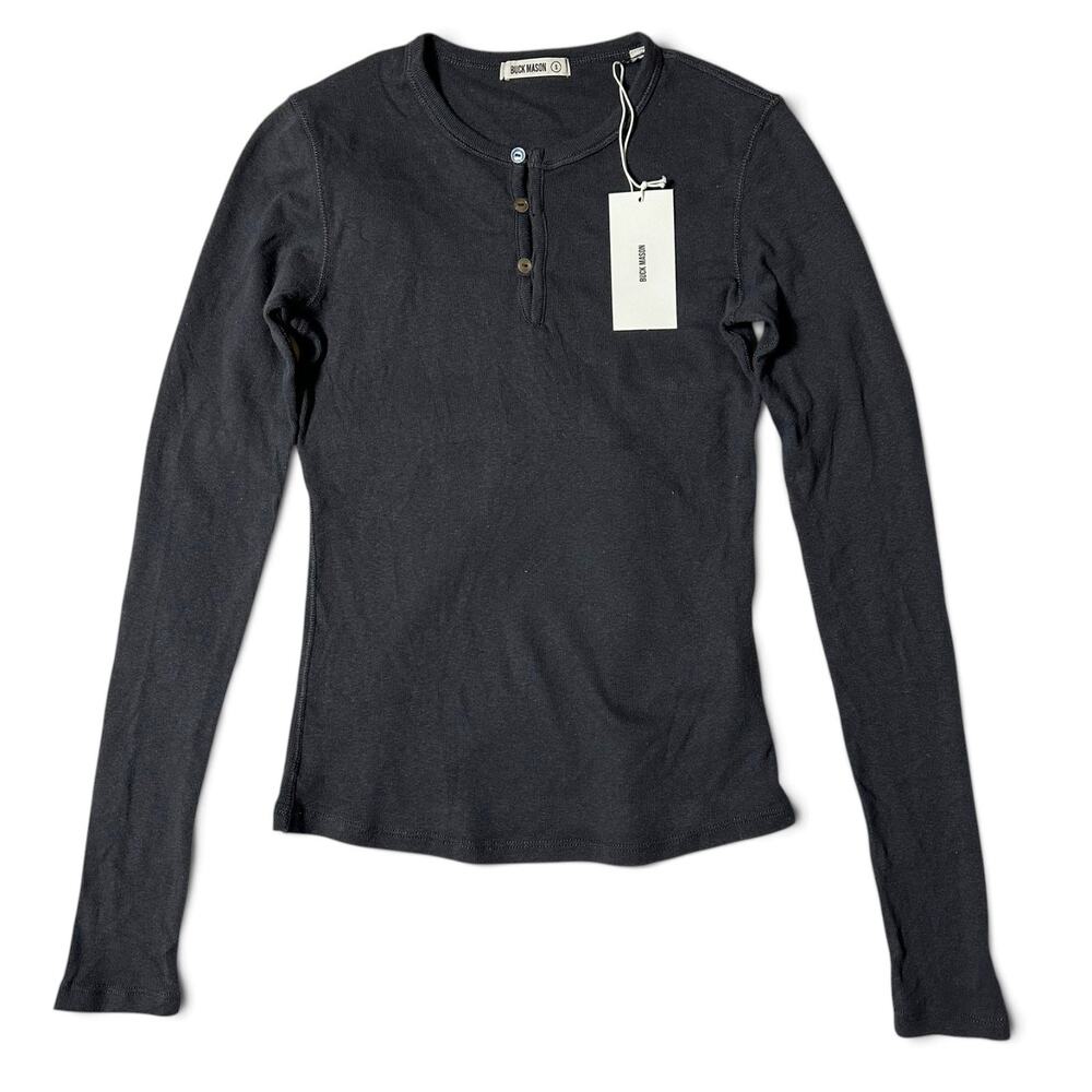 Buck Mason Heirloom Rib Henley Womens Size S Soft Black Cotton NWT
